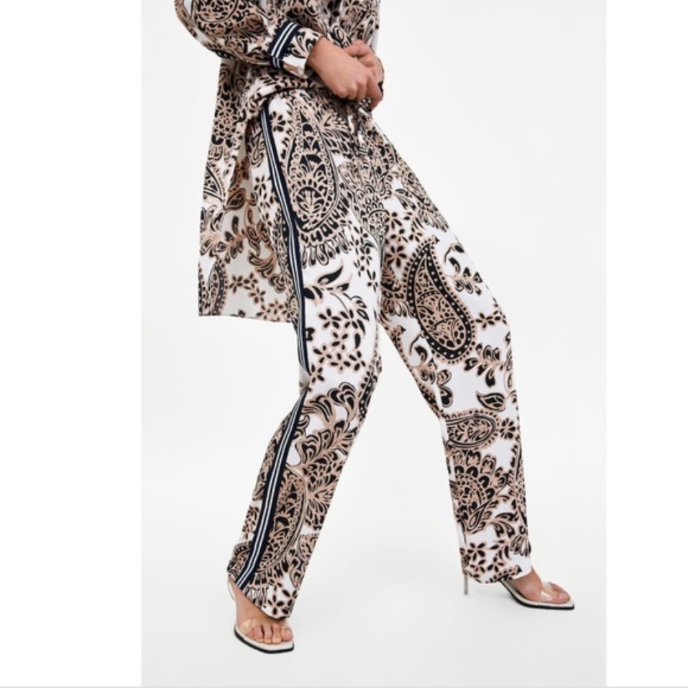 Zara Printed Trouser With Side Stripe